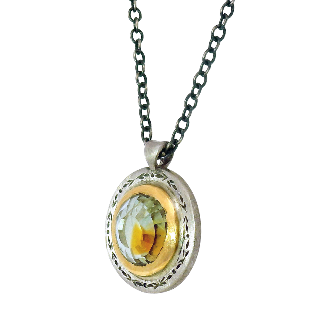 Montana Sapphire Two-Tone Gold & Silver Necklace - "Gilded Ember"