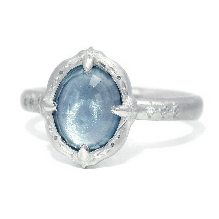 Light Blue Montana Sapphire & Platinum Ring - "Lotus Slipper"