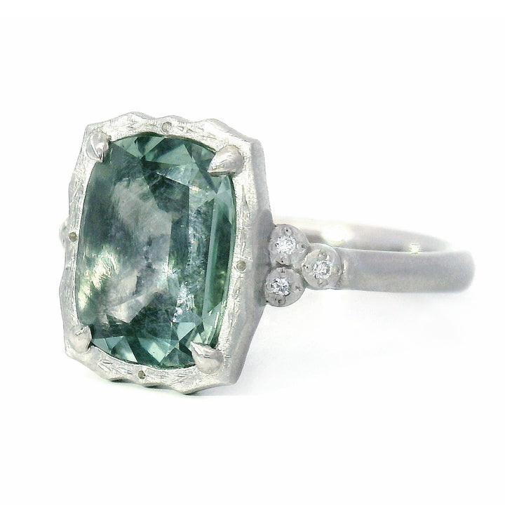 Green-Blue Montana Sapphire & Diamond Ring - "Luna"