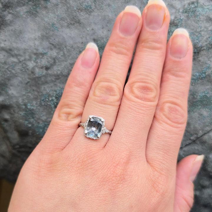 Green-Blue Montana Sapphire & Diamond Ring - "Luna"