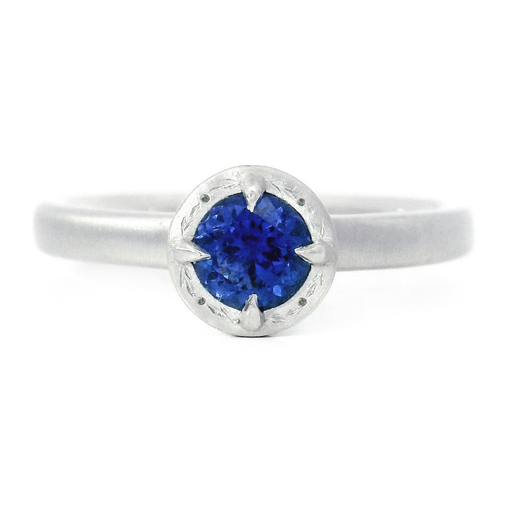 Round Brilliant-Cut Yogo Sapphire Ring - "Winter Rosebud"