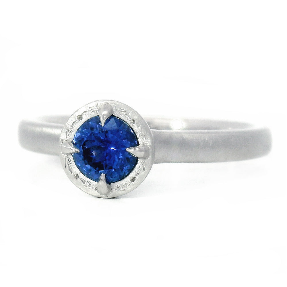 Round Brilliant-Cut Yogo Sapphire Ring - "Winter Rosebud"
