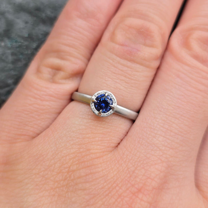 Round Brilliant-Cut Yogo Sapphire Ring - "Winter Rosebud"