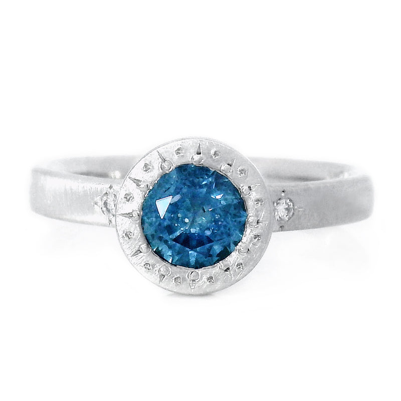 Montana Sapphire & Diamond Engagement Ring - "Etched"