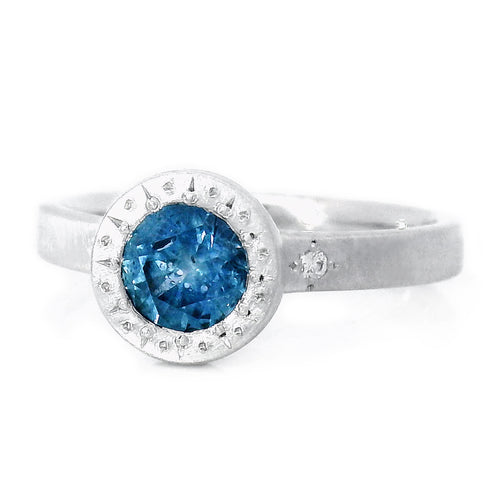 Montana Sapphire & Diamond Engagement Ring - "Etched"