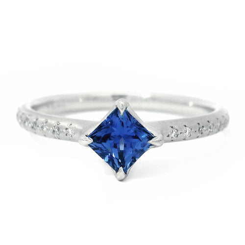 Princess-Cut Yogo Sapphire & Diamond Ring - "Winter Rosebud"