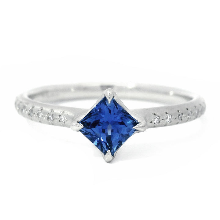 Princess-Cut Yogo Sapphire & Diamond Ring - "Winter Rosebud"