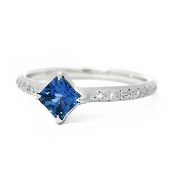 Princess-Cut Yogo Sapphire & Diamond Ring - "Winter Rosebud"