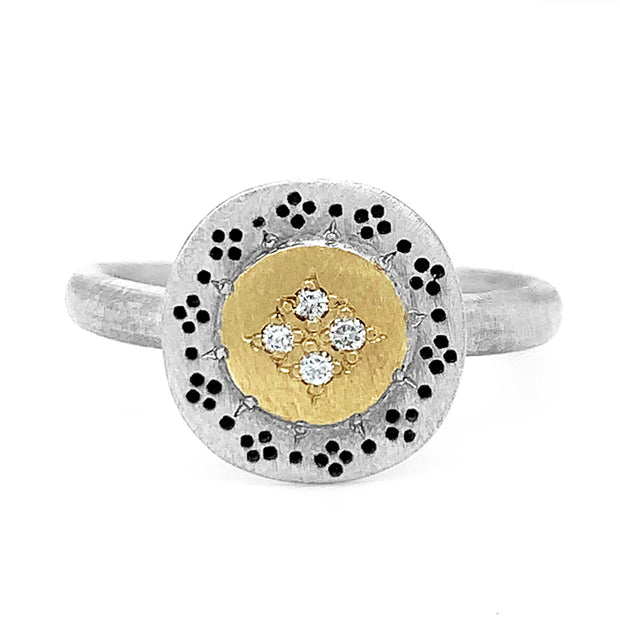 Silver and Gold Diamond Ring - "Four Star Harmony"