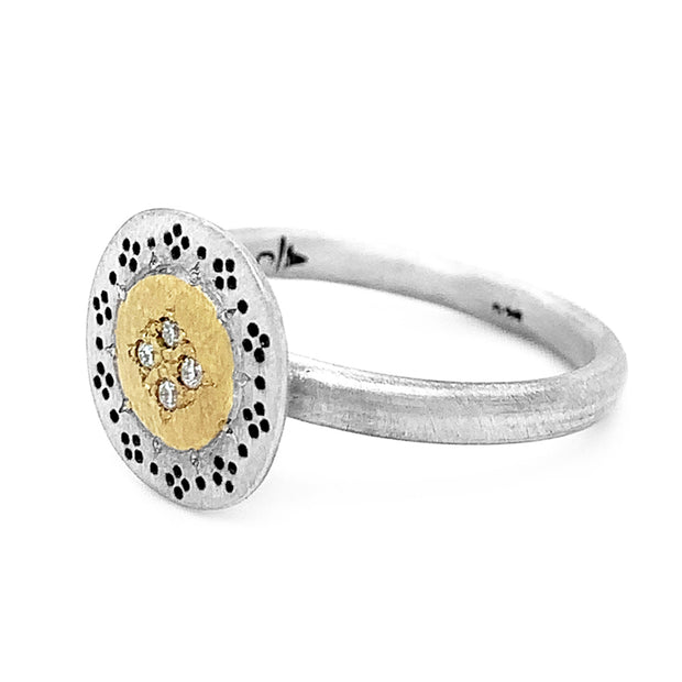 Silver and Gold Diamond Ring - "Four Star Harmony"