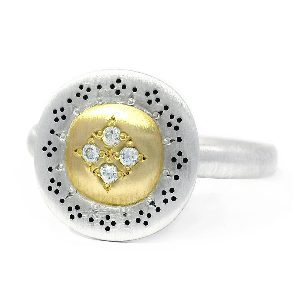 Silver & Gold Diamond Ring - "Four Star Harmony"