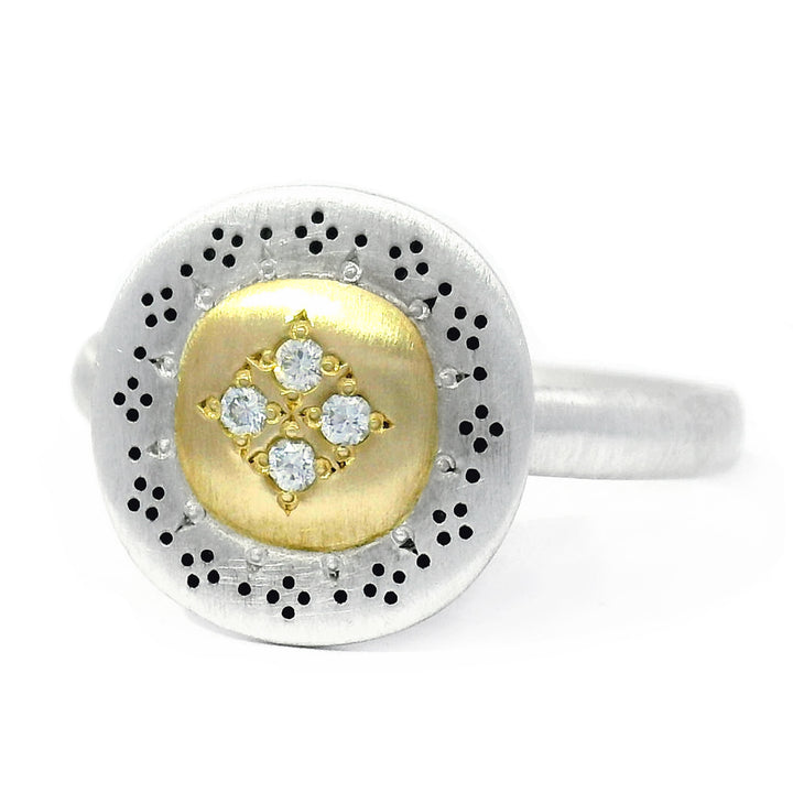 Silver & Gold Diamond Ring - "Four Star Harmony"