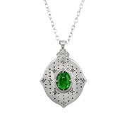 Tsavorite & Diamond Sterling Silver Necklace - "Cathedral Fountain"