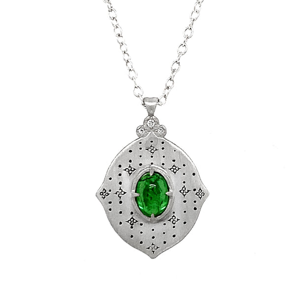 Tsavorite & Diamond Sterling Silver Necklace - "Cathedral Fountain"