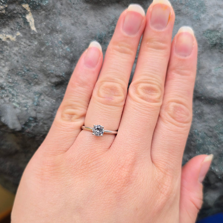 Montana Sapphire & White Gold Solitaire Ring - "Storm Castle"