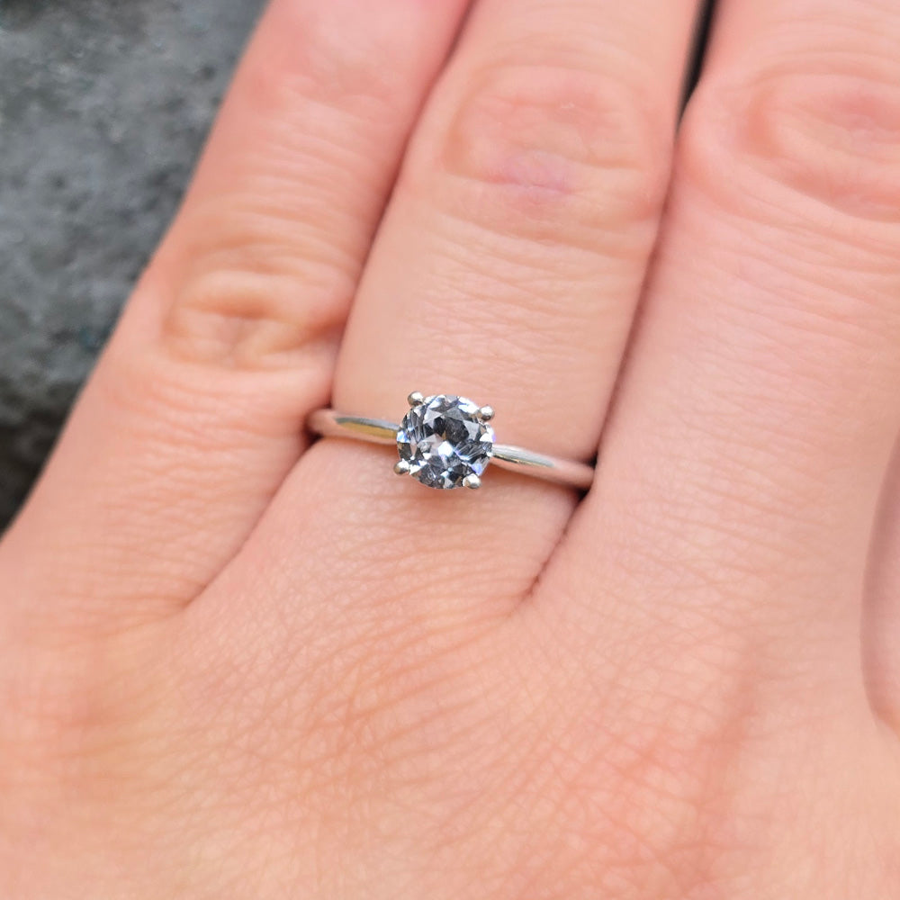 Montana Sapphire & White Gold Solitaire Ring - "Storm Castle"