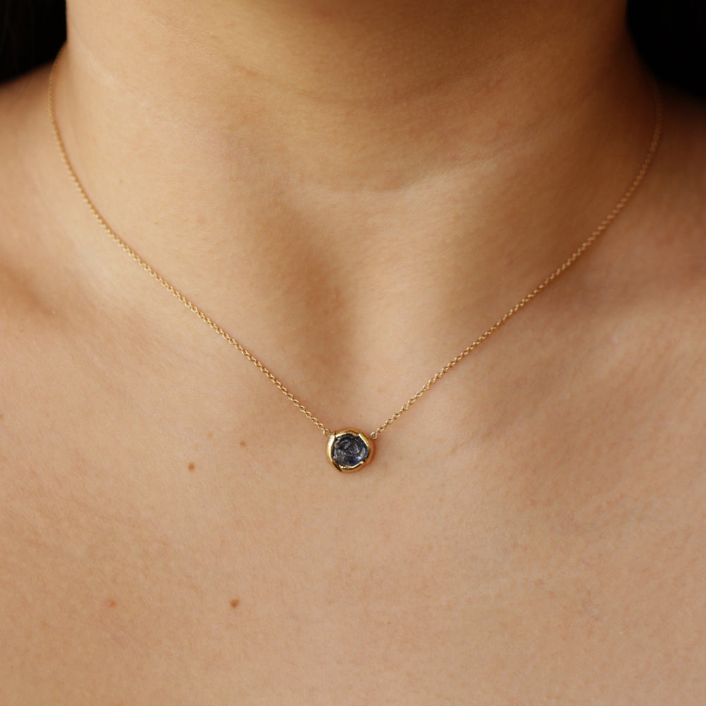 Carved Rose Yogo Sapphire & Yellow Gold Necklace - "Bloom"