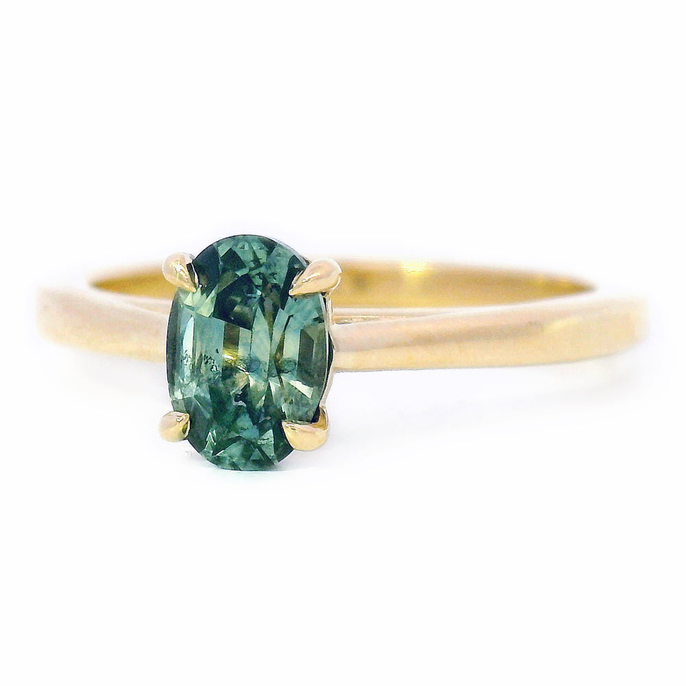Montana Sapphire & Gold Solitaire Ring - "Flat Willow"