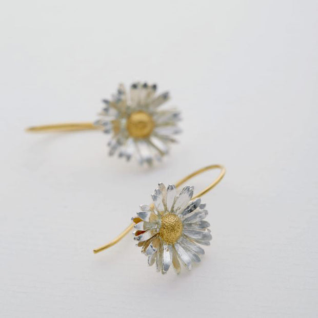 Silver & Gold Vermeil Drop Earrings - "Big Daisy"