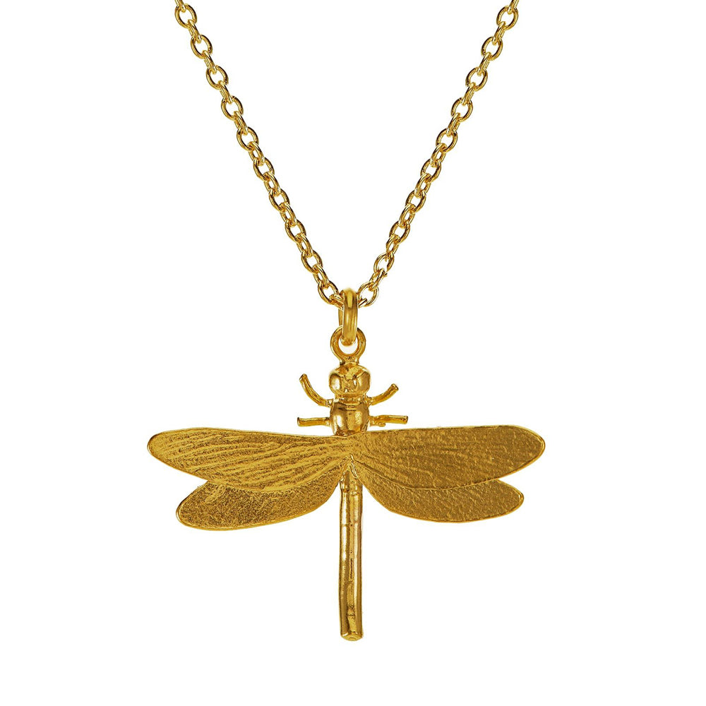 Dragonfly pendant necklace by Alex Monroe in sterling silver and gold vermeil