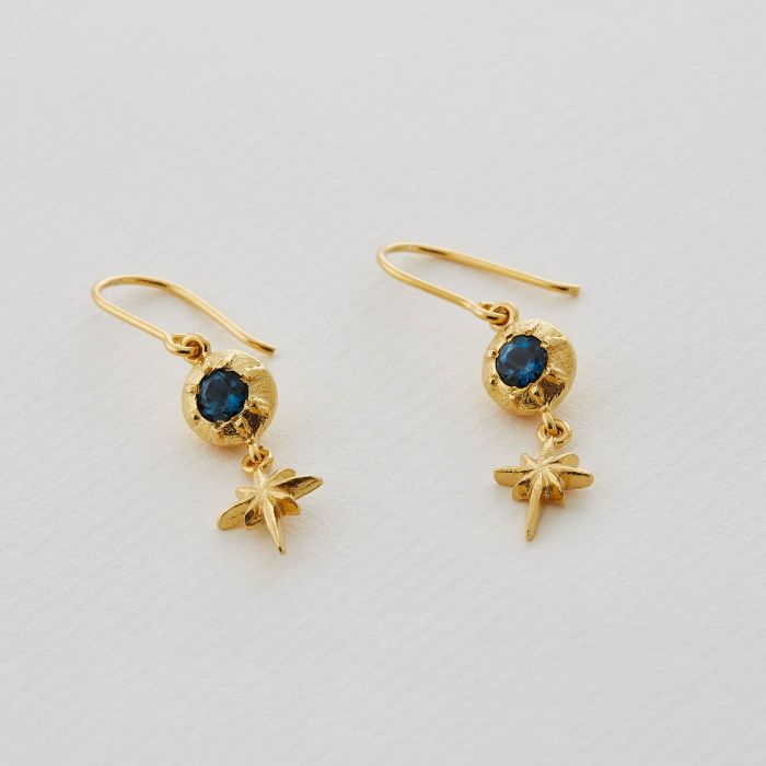 Close-up of London blue topaz and compass star charm detail