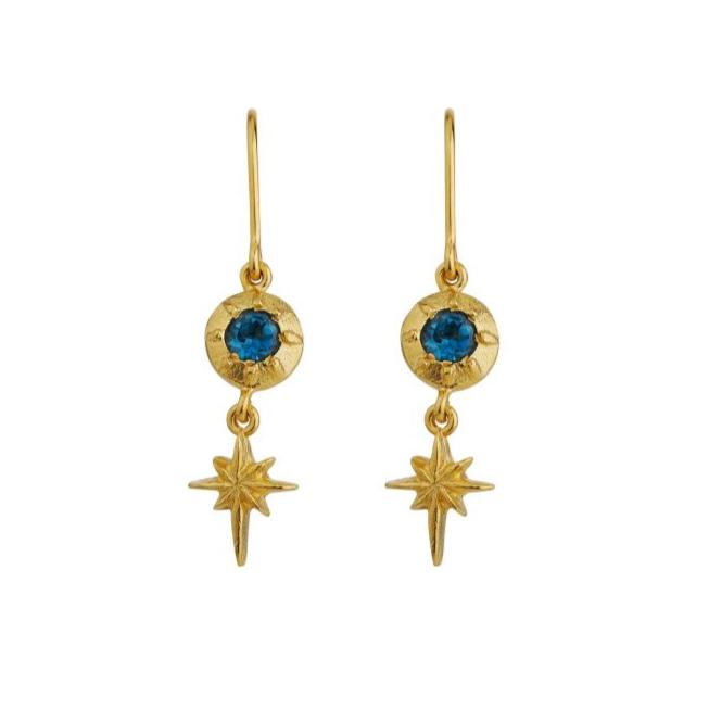 Guiding Star London blue topaz earrings by Alex Monroe in gold vermeil