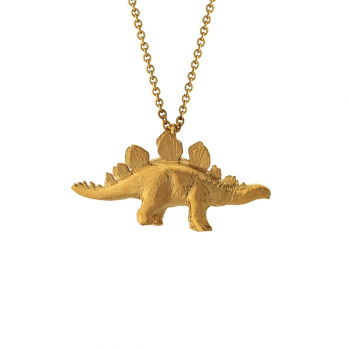 Stegosaurus pendant necklace by Alex Monroe in sterling silver and gold vermeil 