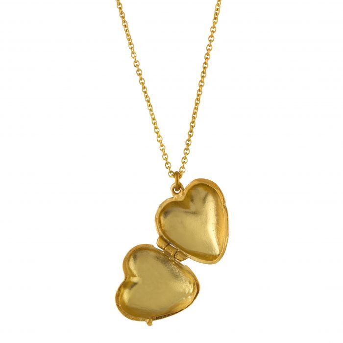 Open heart locket necklace by Alex Monroe in gold vermeil