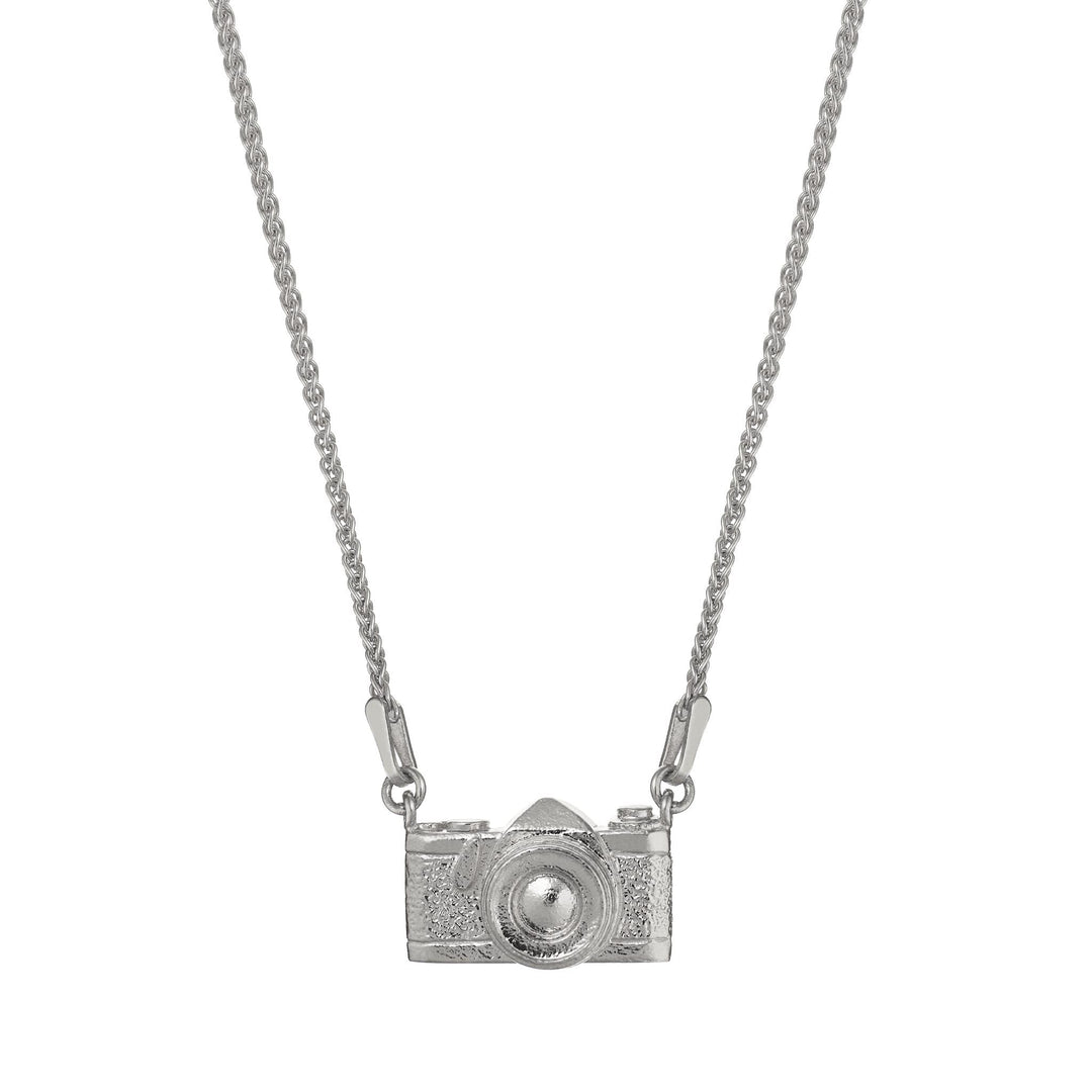 Vintage camera pendant necklace by Alex Monroe in sterling silver