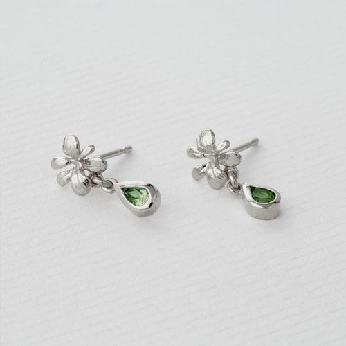 Peridot & Sterling Silver Drop Earrings - "Small Rosette"