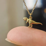 18K Yellow Gold Dinosaur Necklace - "Teeny Tiny T-Rex"