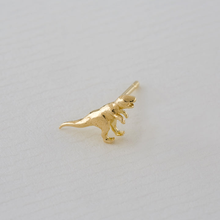 Yellow Gold Single Stud Earring - "Teeny Tiny T-Rex"