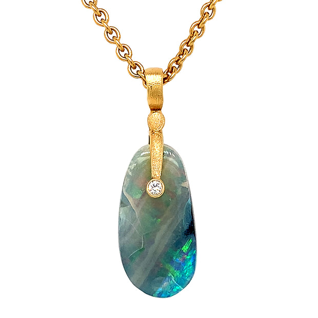 Opal, Diamond & Yellow Gold Pendant - "Sticks & Stones"