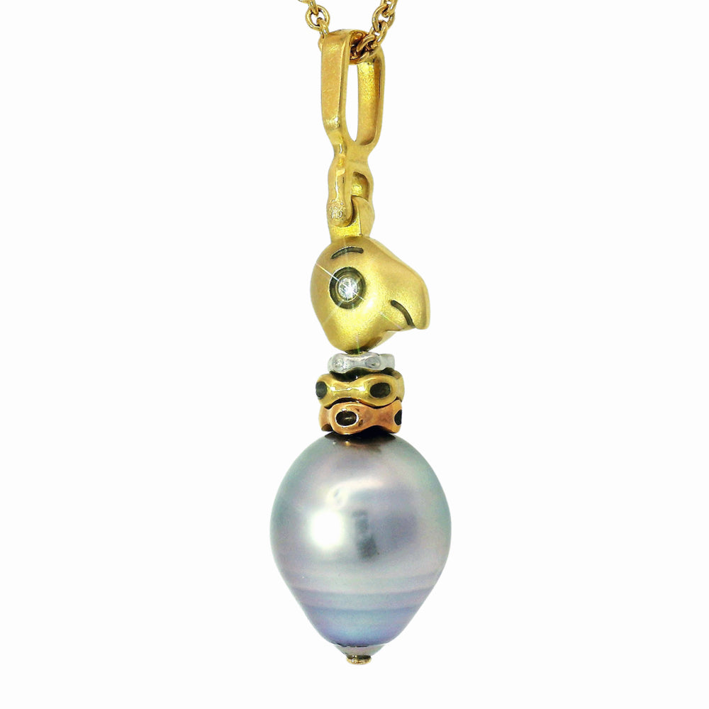 Tahitian Pearl & Multi-Tone Gold Pendant - "Fable Animals & Strange Characters"