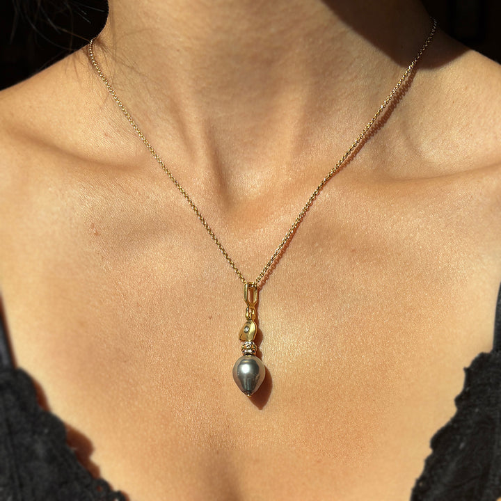 Tahitian Pearl & Multi-Tone Gold Pendant - "Fable Animals & Strange Characters"