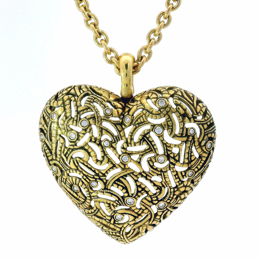 Large Gold Heart Pendant - "Tangled Love"