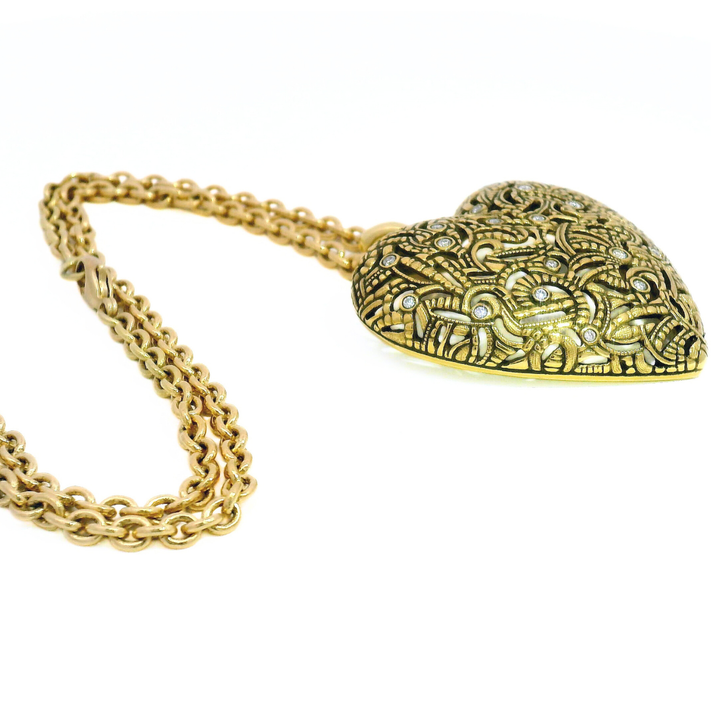 Large Gold Heart Pendant - "Tangled Love"