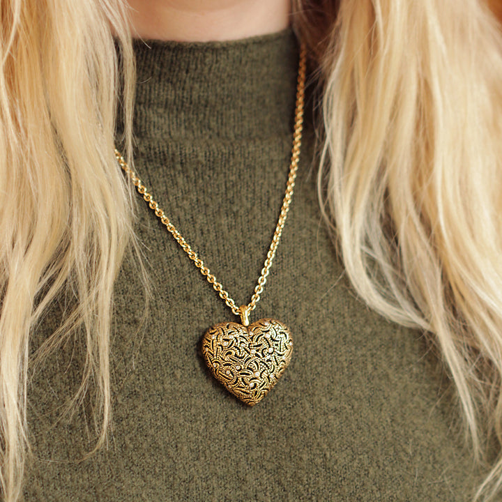 Large Gold Heart Pendant - "Tangled Love"
