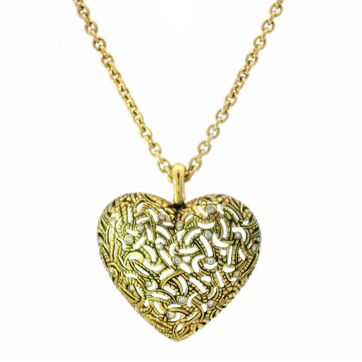 Large Gold Heart Pendant - "Tangled Love"