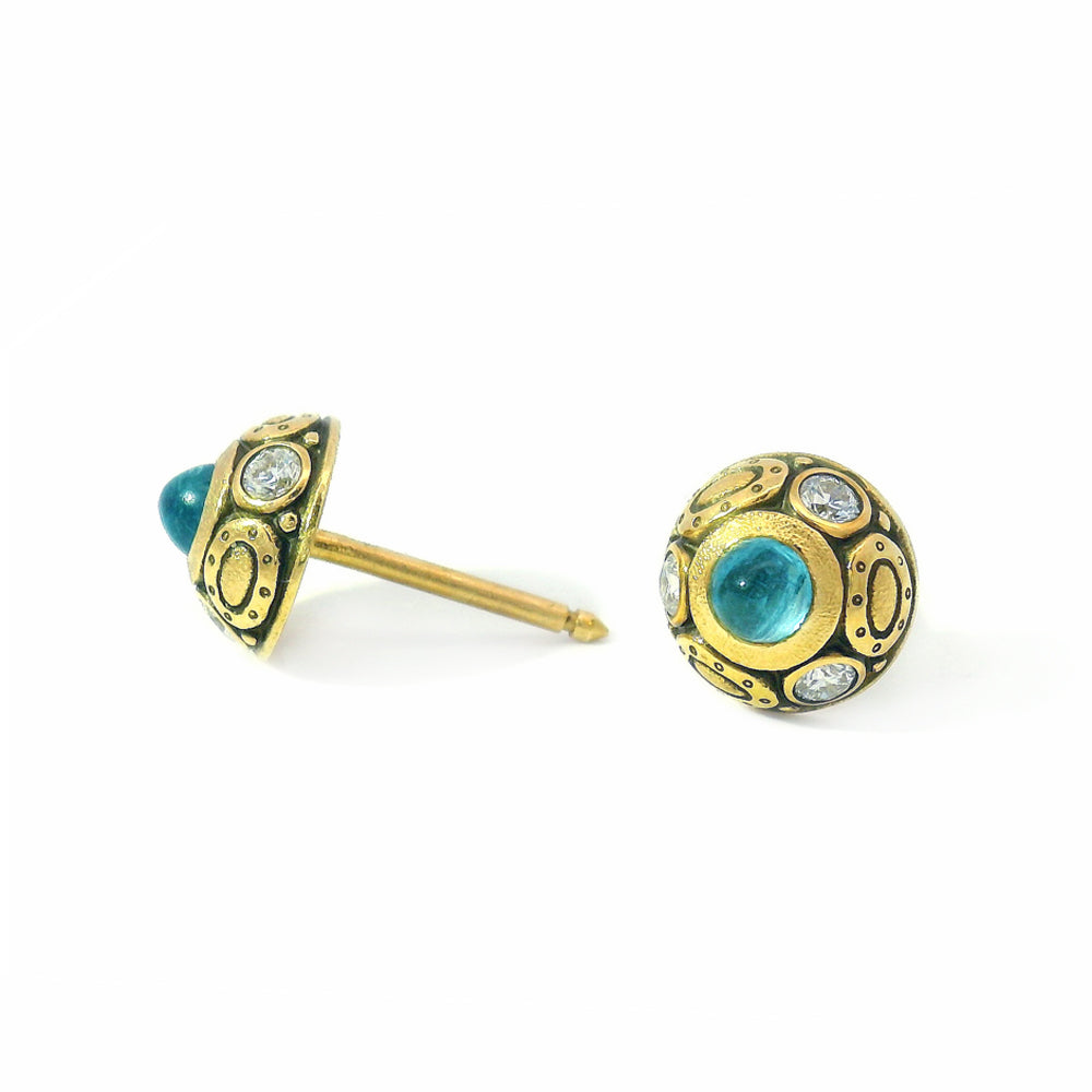 Paraiba Tourmaline Cabochon & Diamond Earrings - "Oval Work"
