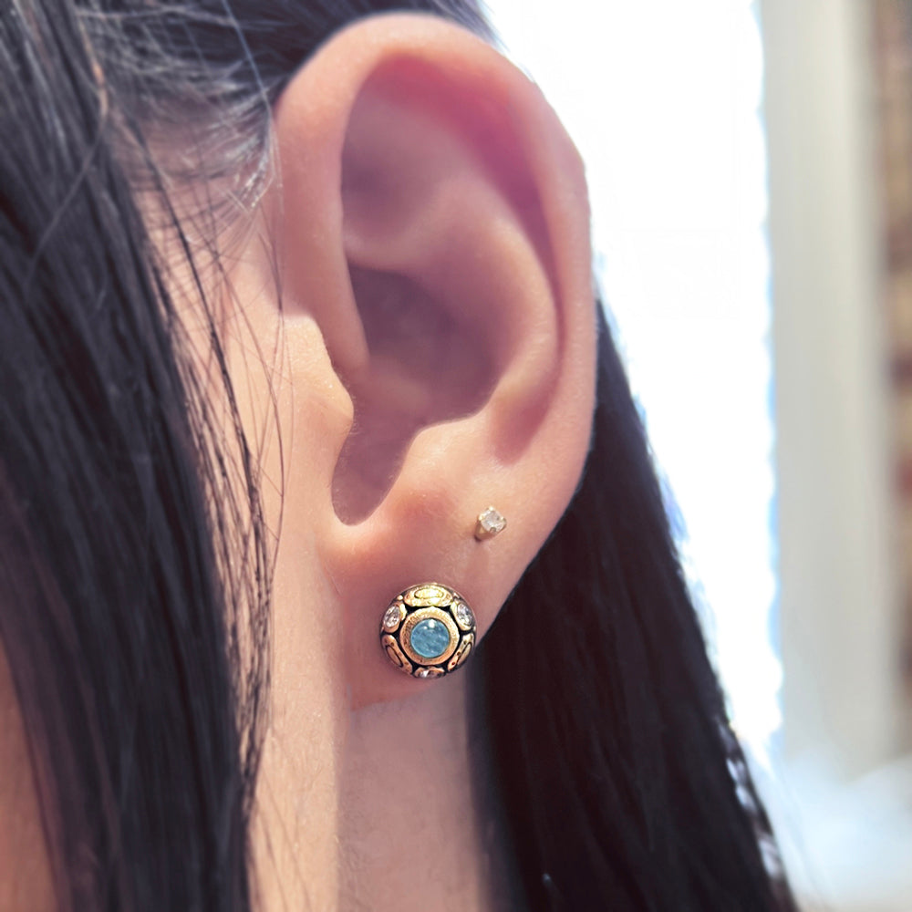 Paraiba Tourmaline Cabochon & Diamond Earrings - "Oval Work"