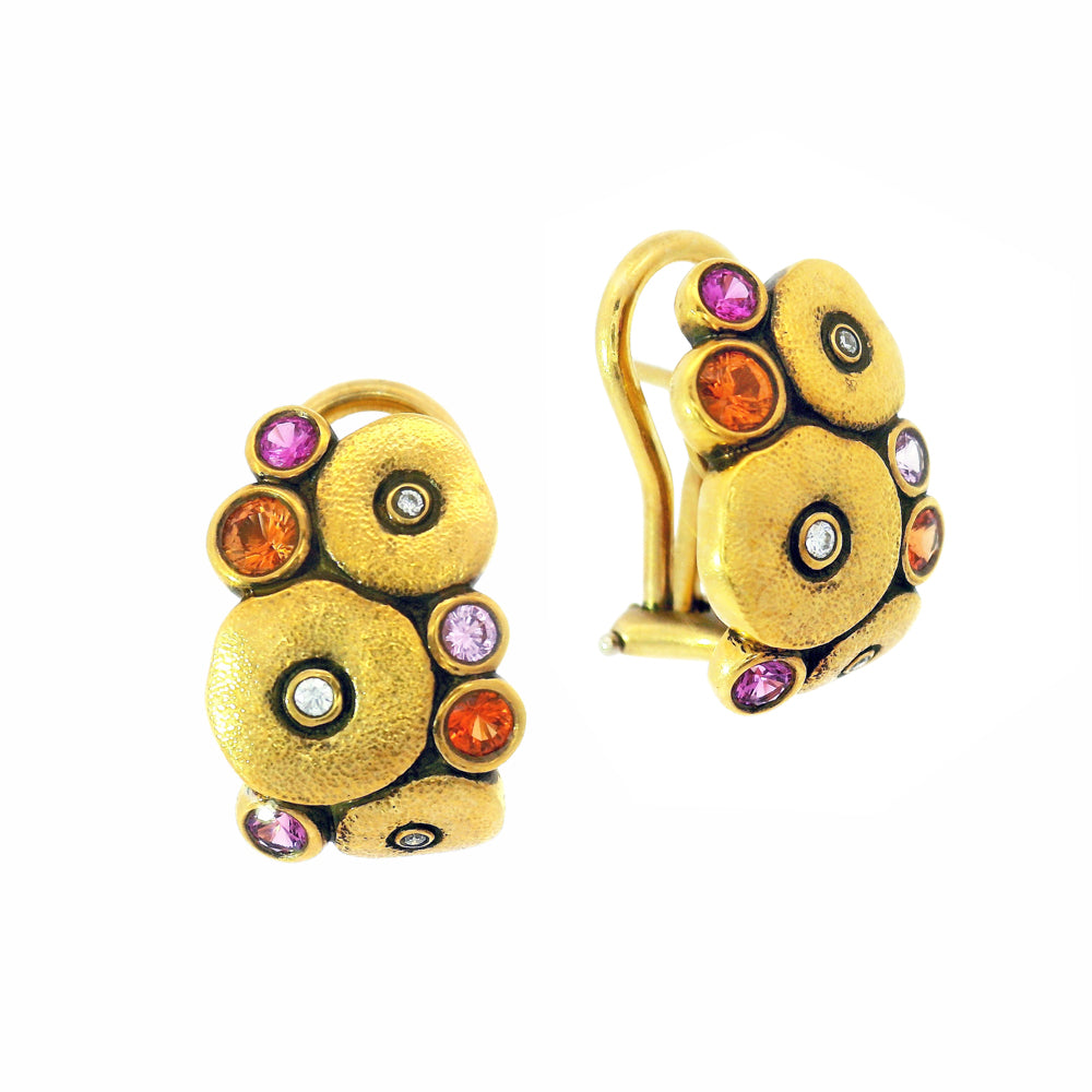 Multicolored Sapphire & Diamond Stud Earrings - "Orchard"