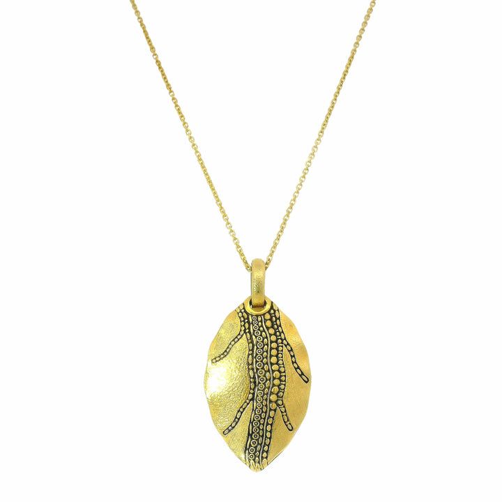 Yellow Gold Textured Pendant - "Leaf"