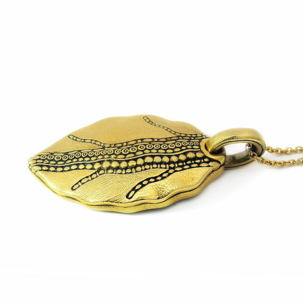 Yellow Gold Textured Pendant - "Leaf"