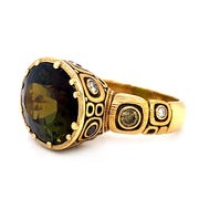 Olive-Brown Tourmaline & Diamond Ring - "Little Windows"