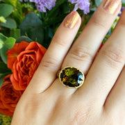 Olive-Brown Tourmaline & Diamond Ring - "Little Windows"