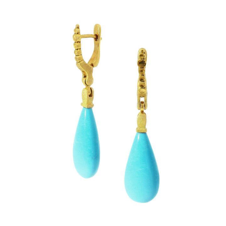 Yellow Gold & Turquoise Drop Earrings - "Sticks & Stones"