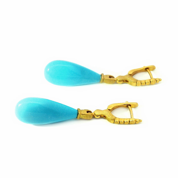 Yellow Gold & Turquoise Drop Earrings - "Sticks & Stones"