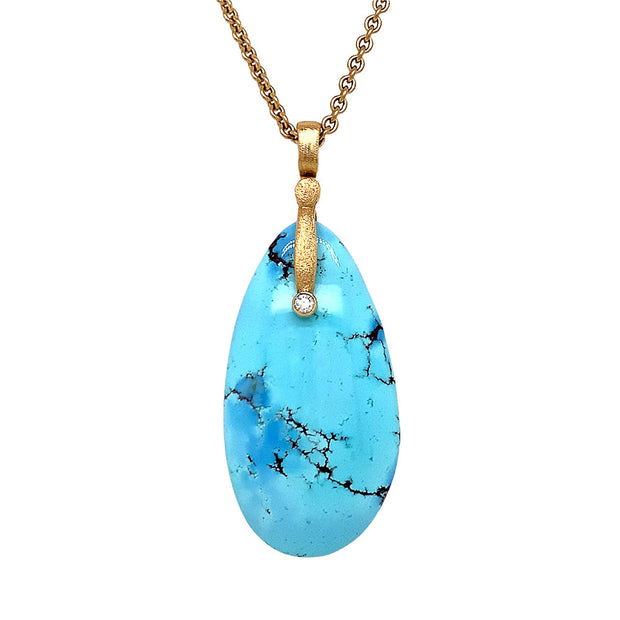 Kazakhstan Turquoise & Yellow Gold Pendant - "Sticks & Stones"