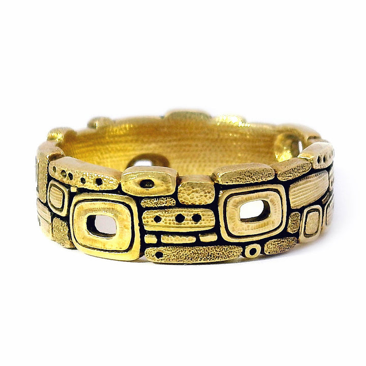 Textured 18K Yellow Gold Band - "Stone Barn"